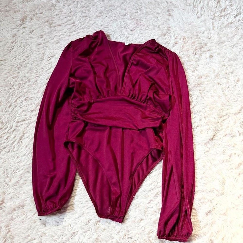 Burgundy Vampy V Neck Bodysuit Womens L Whimsygoth Academia Sexy Victorian Dark